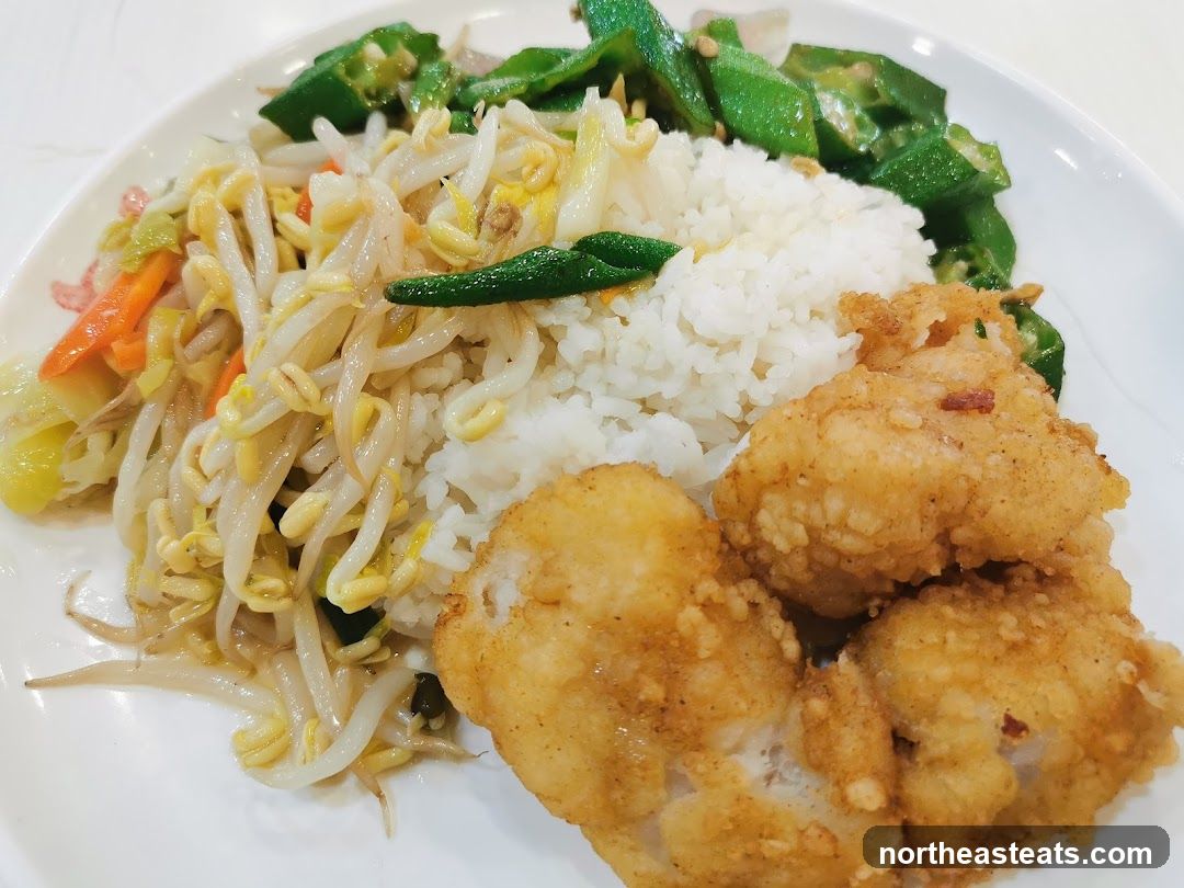 Fried Chicken with Rice and Vegetables