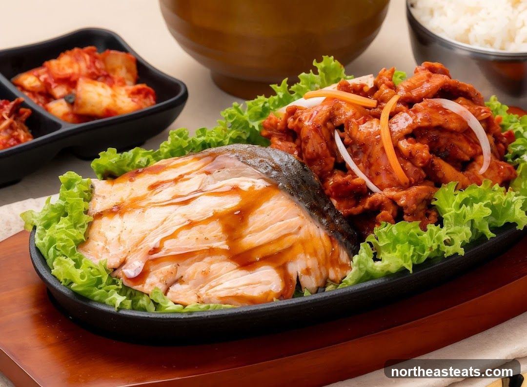 Salmon and Pork Belly with Kimchi