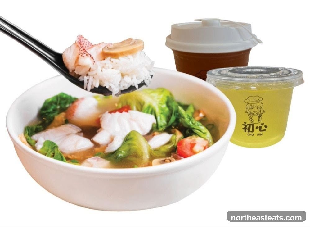 Fish Soup with Rice and Drinks
