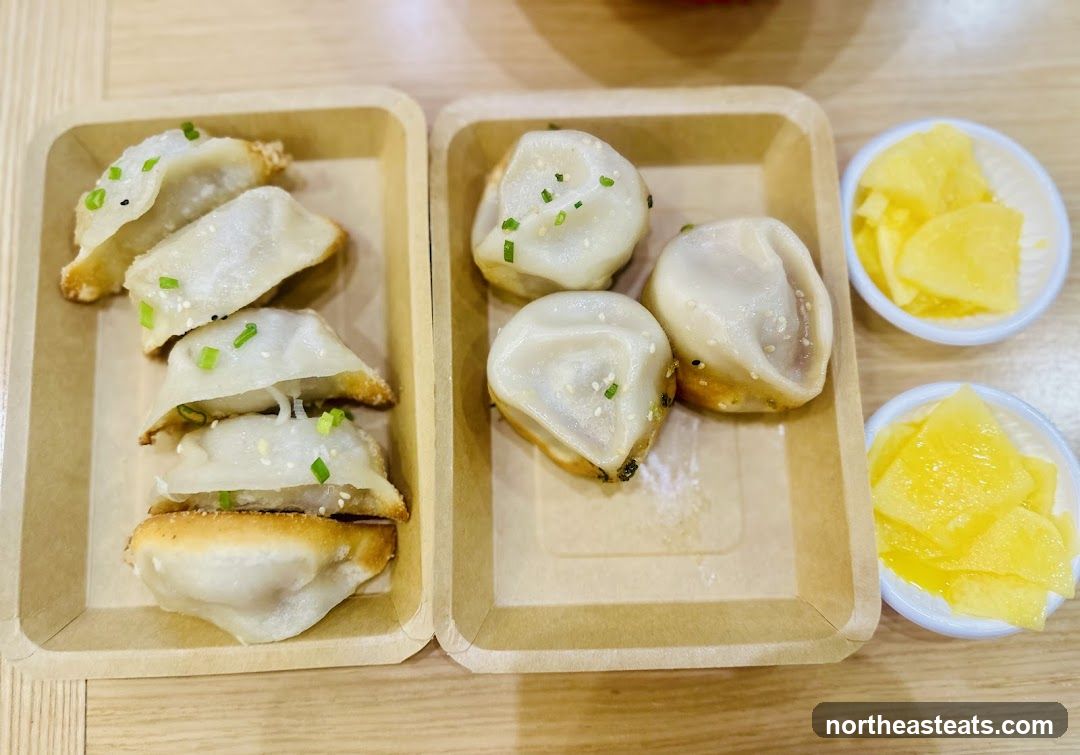 Pan-fried dumplings and pickled radish