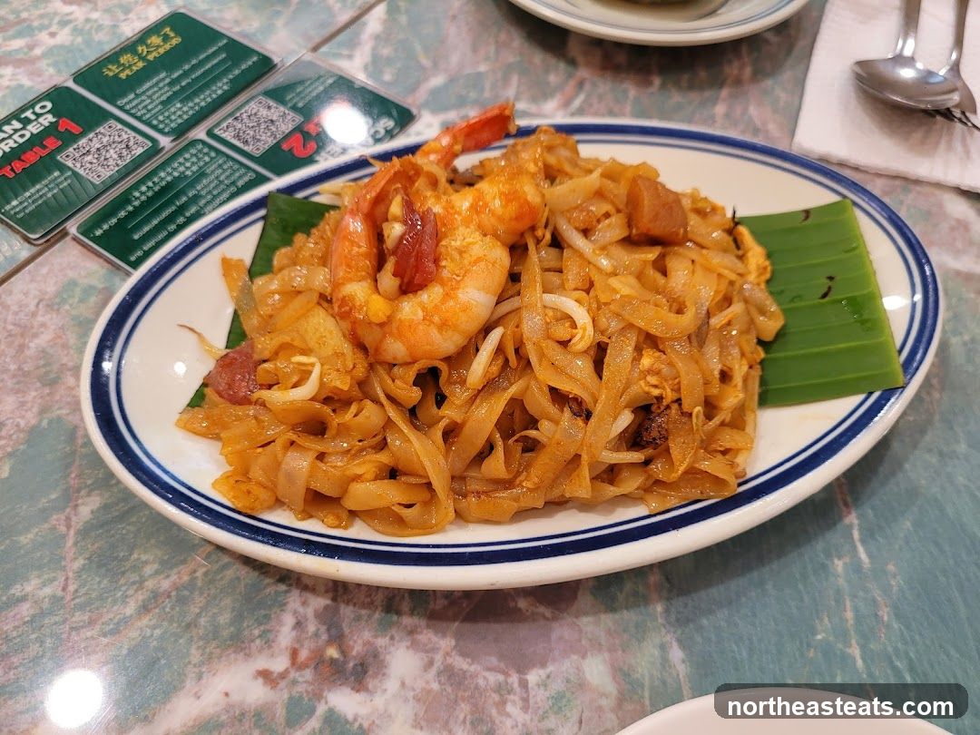 Plate of noodles with shrimp