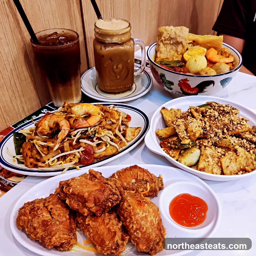 Assortment of Fried Foods and Drinks