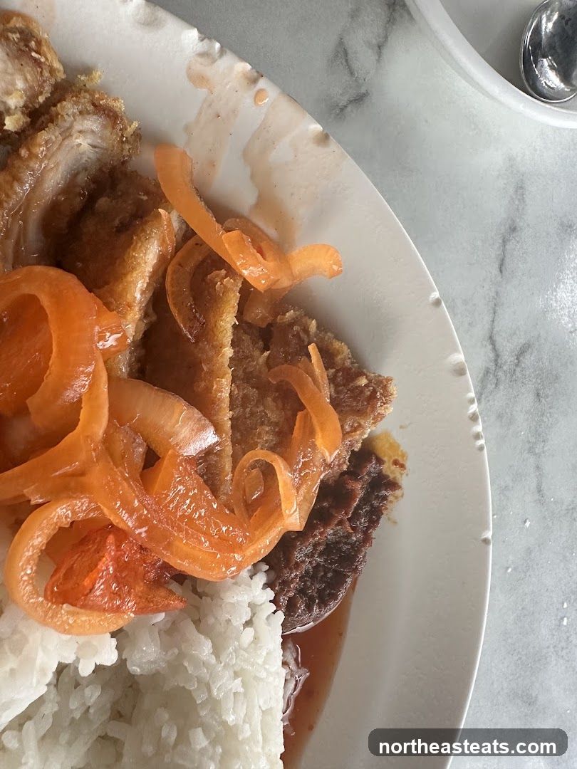 Fried Chicken with Rice and Pickled Onions