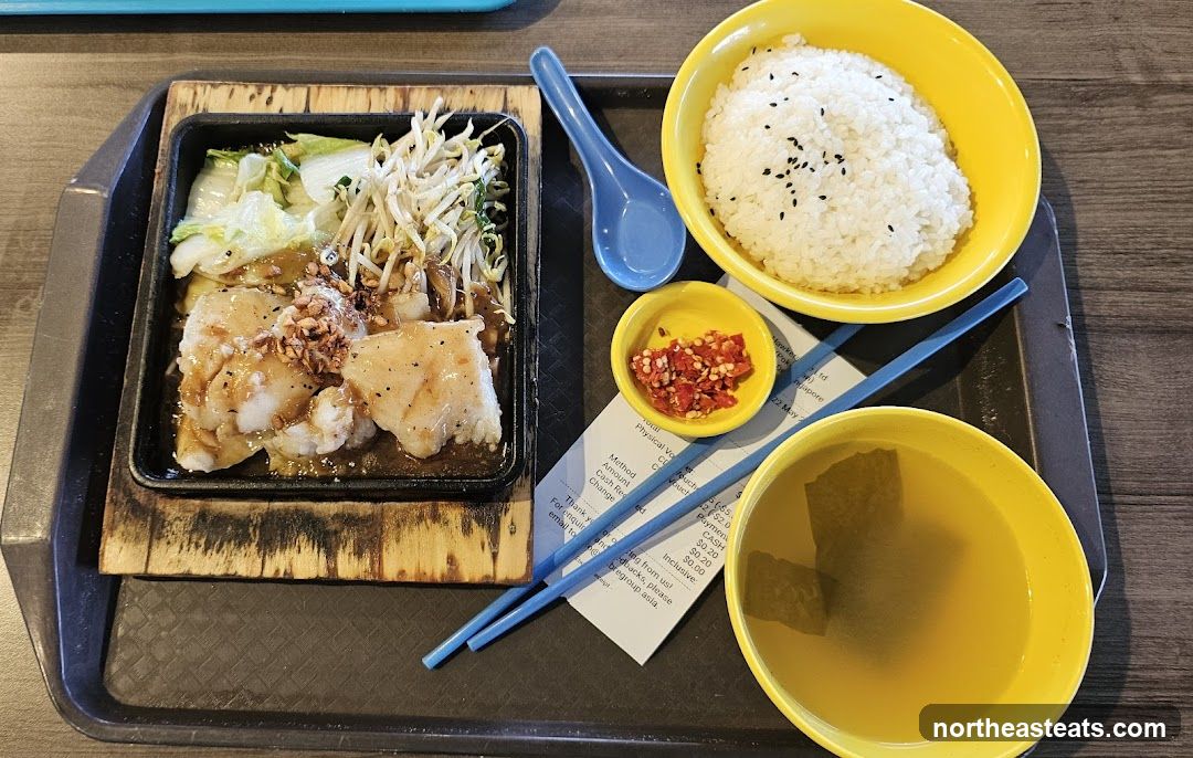 Sizzling Dish with Rice and Soup