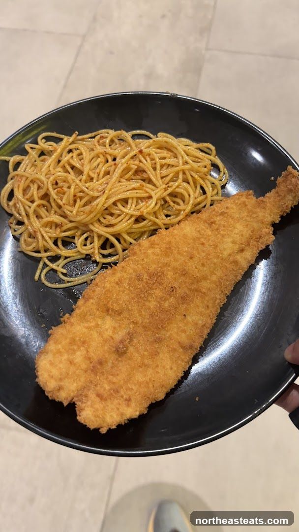 Breaded Fish and Spaghetti
