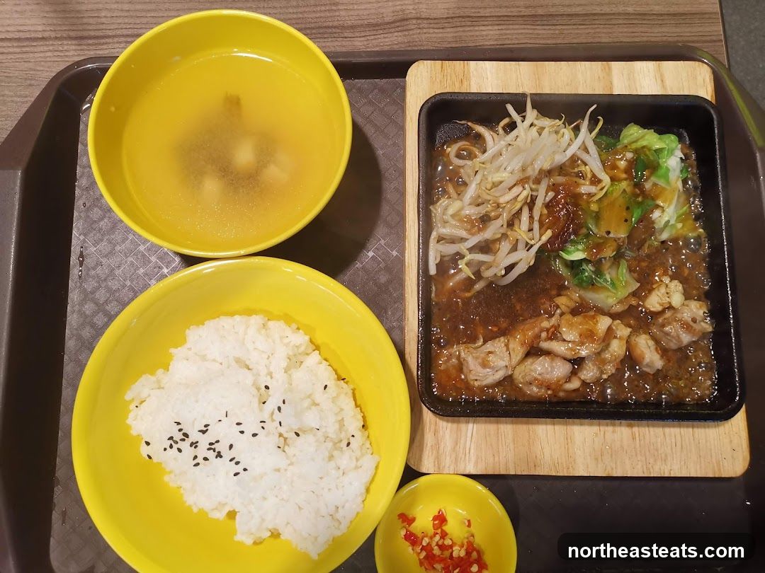 Sizzling Chicken with Rice and Soup