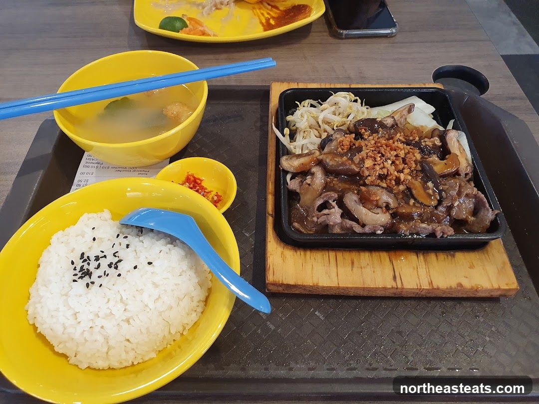 Sizzling Beef and Mushroom Dish with Rice