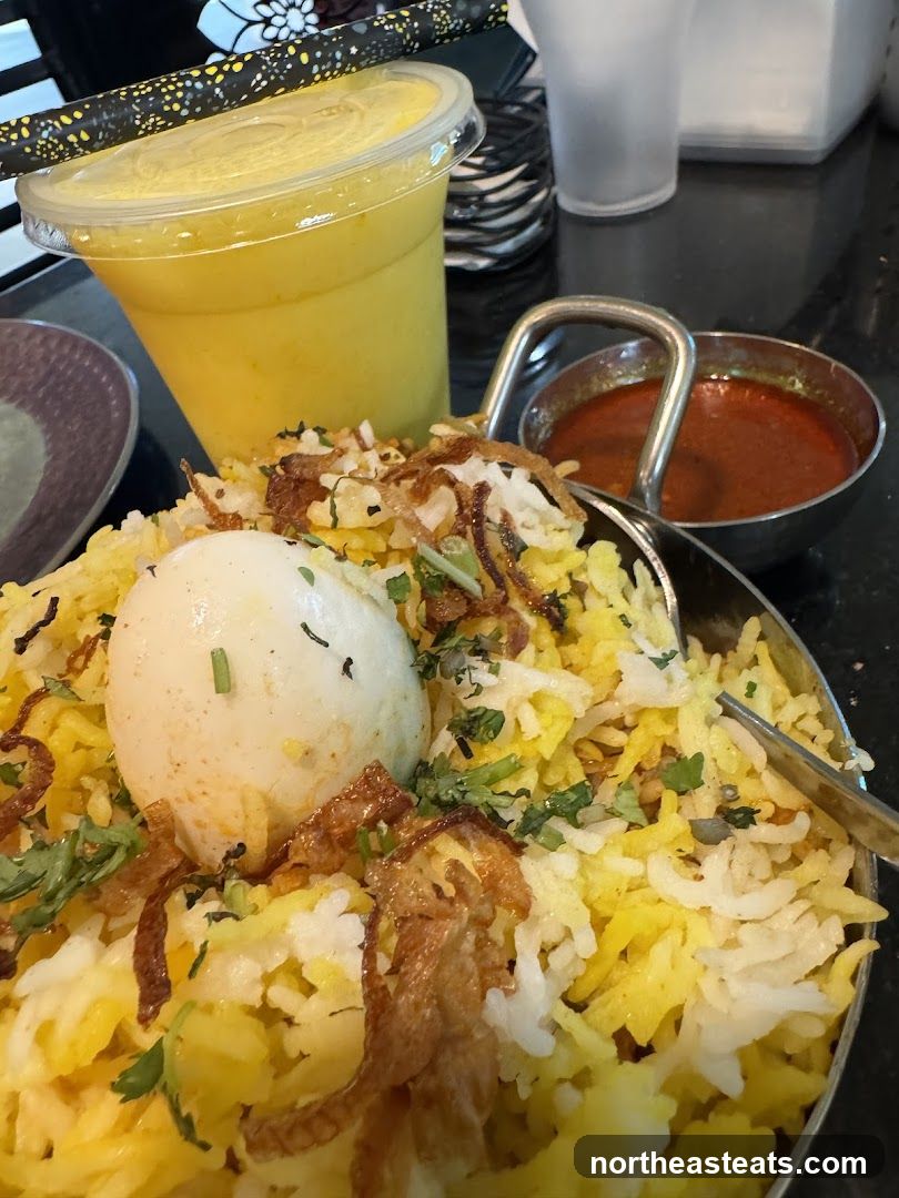 Egg Biryani with Mango Lassi