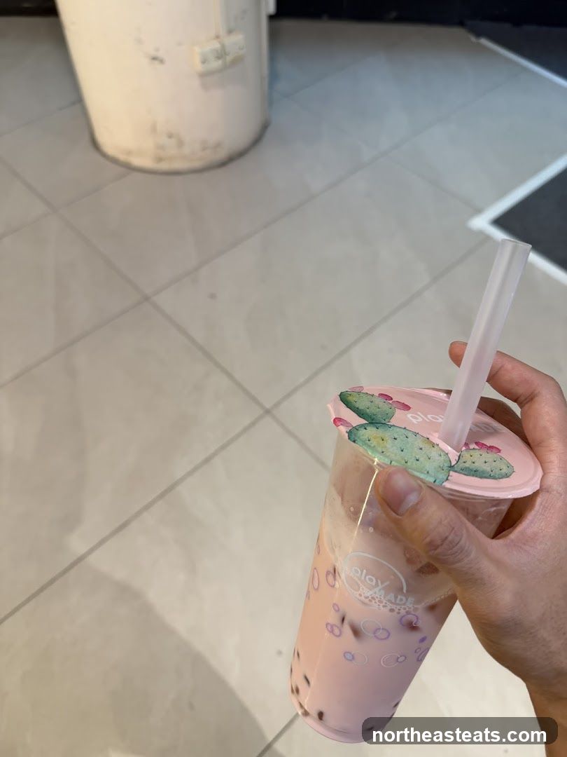 Pink Bubble Tea with Cactus Lid