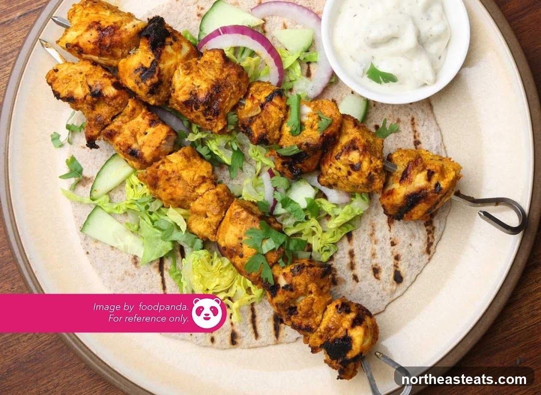 Chicken Skewers with Salad and Dip