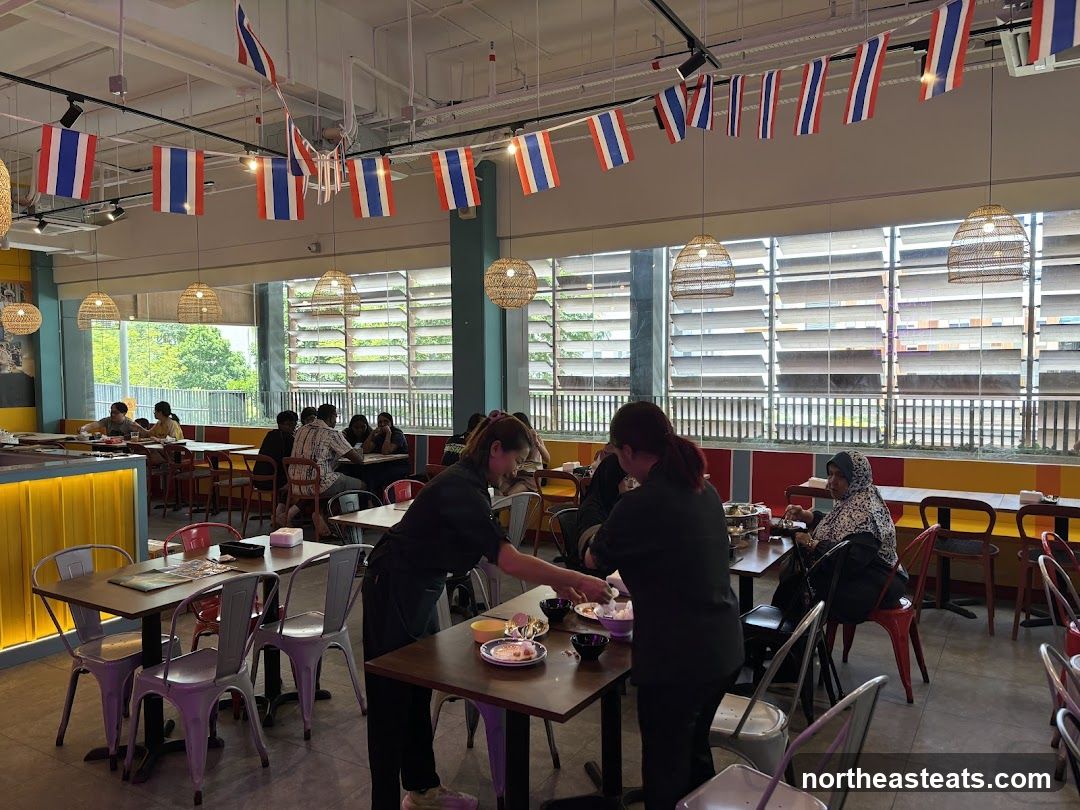 Restaurant Interior with Thai Flags