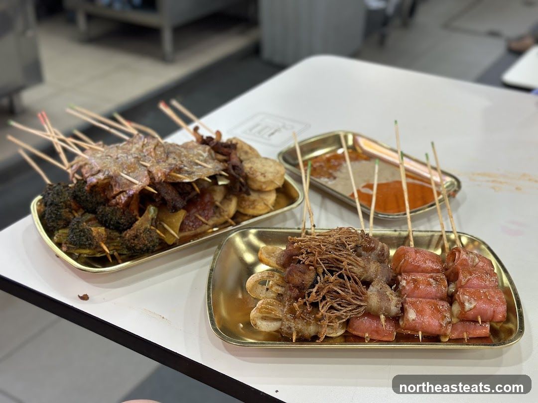 Skewers with Broccoli, Meat, and Sausage