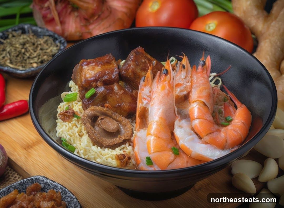 Braised Pork Belly and Shrimp Noodles