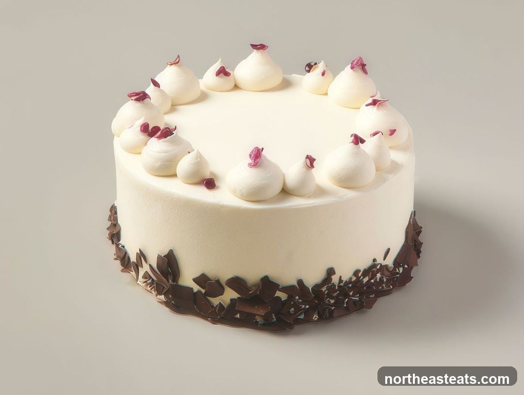 White Cake with Chocolate Shavings and Meringue Topping