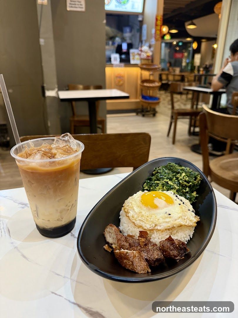 Iced Coffee and Rice Dish