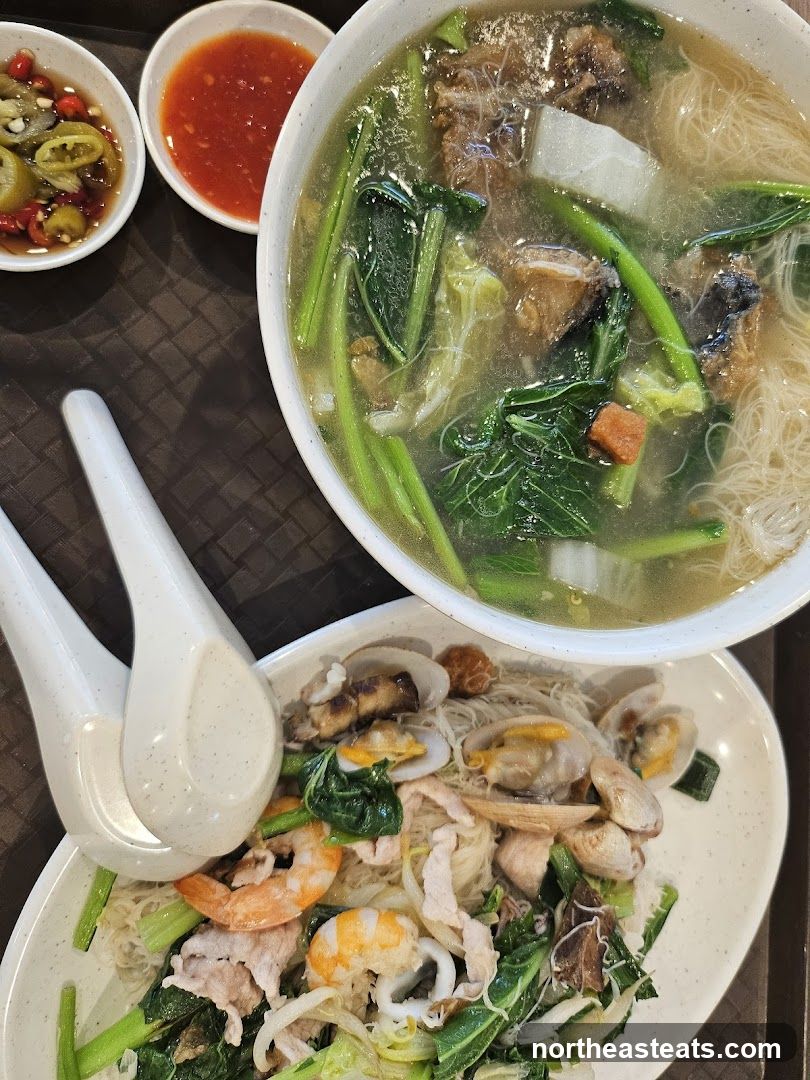 Seafood Noodles with Soup and Condiments