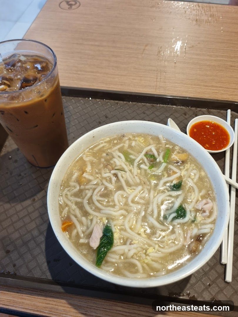 Noodle Soup and Iced Coffee