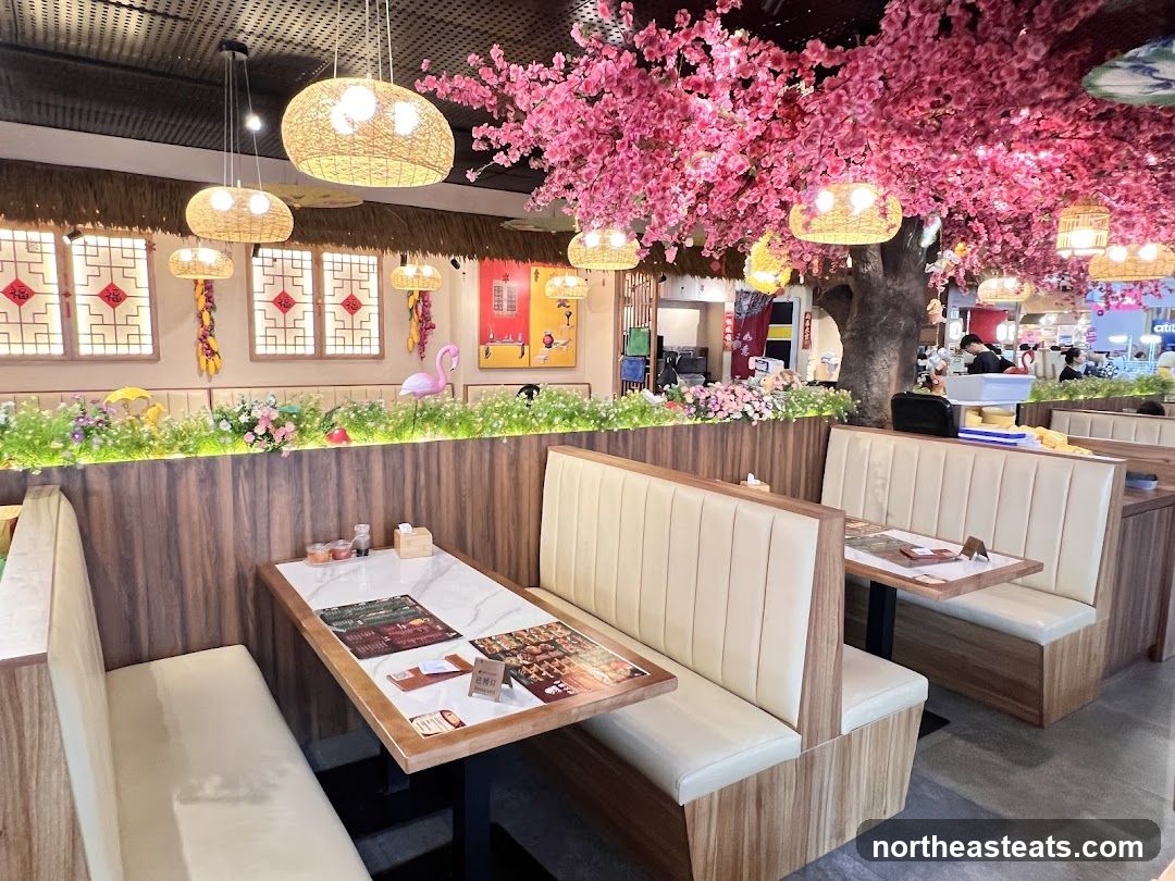 Restaurant Interior with Cherry Blossoms