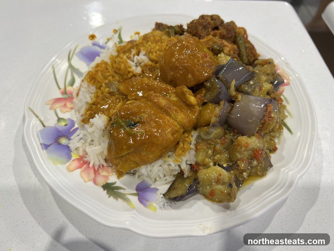 Plate of Rice with Curries and Vegetables