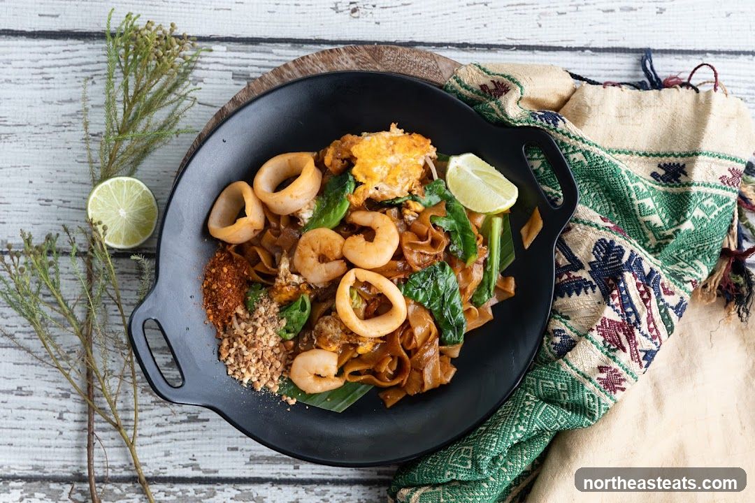 Pad See Ew with Shrimp and Squid