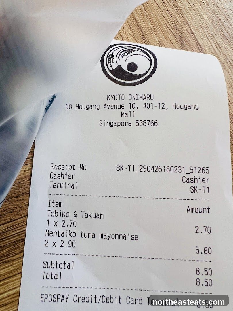 Receipt from Kyoto Onimaru