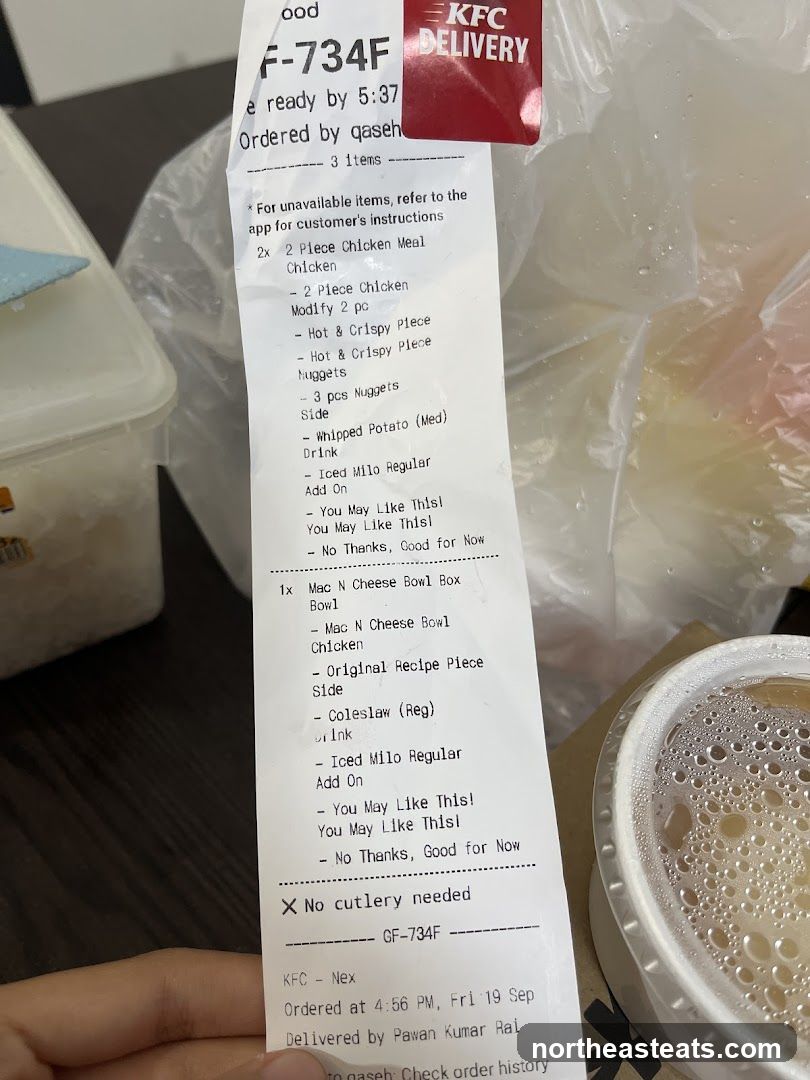 KFC Delivery Receipt
