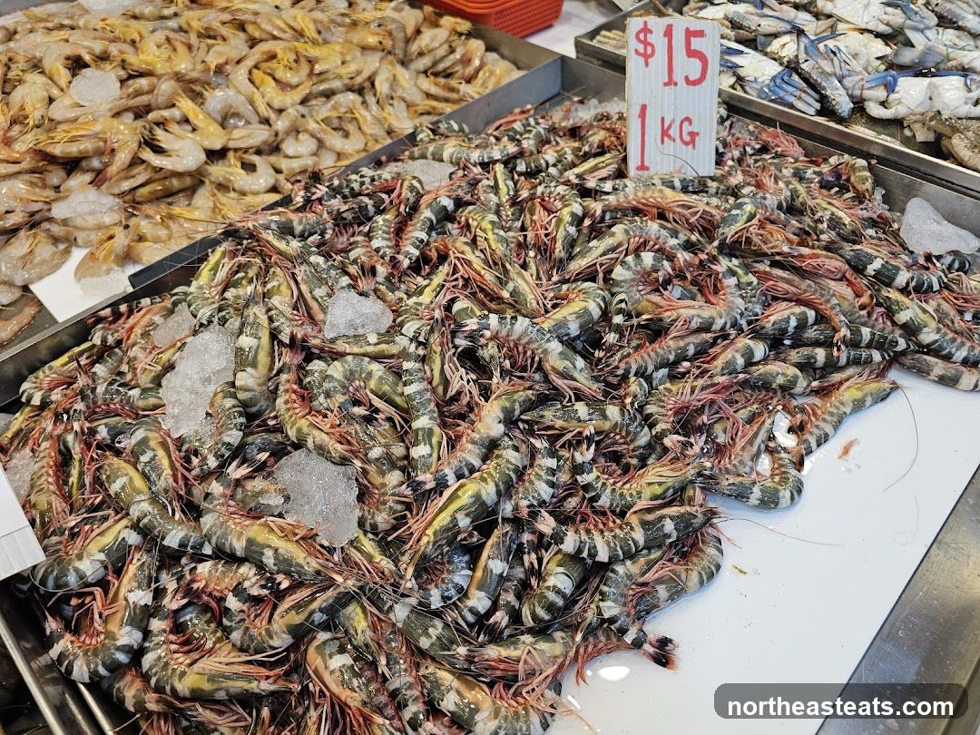 Fresh Prawns and Crabs at a Market