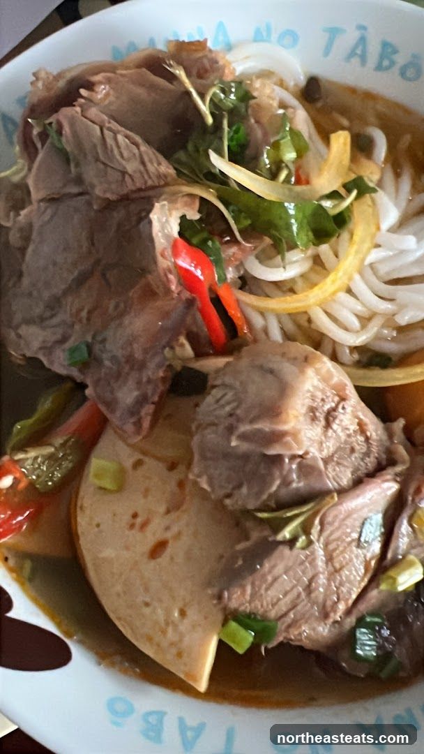 Bowl of Noodles with Meat and Vegetables
