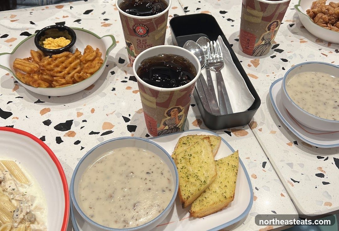 Table with food and drinks