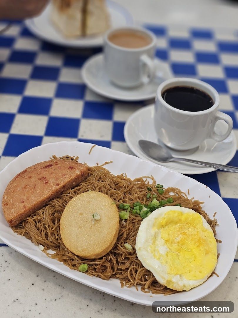 Noodles with Spam, Fish Cake, and Egg