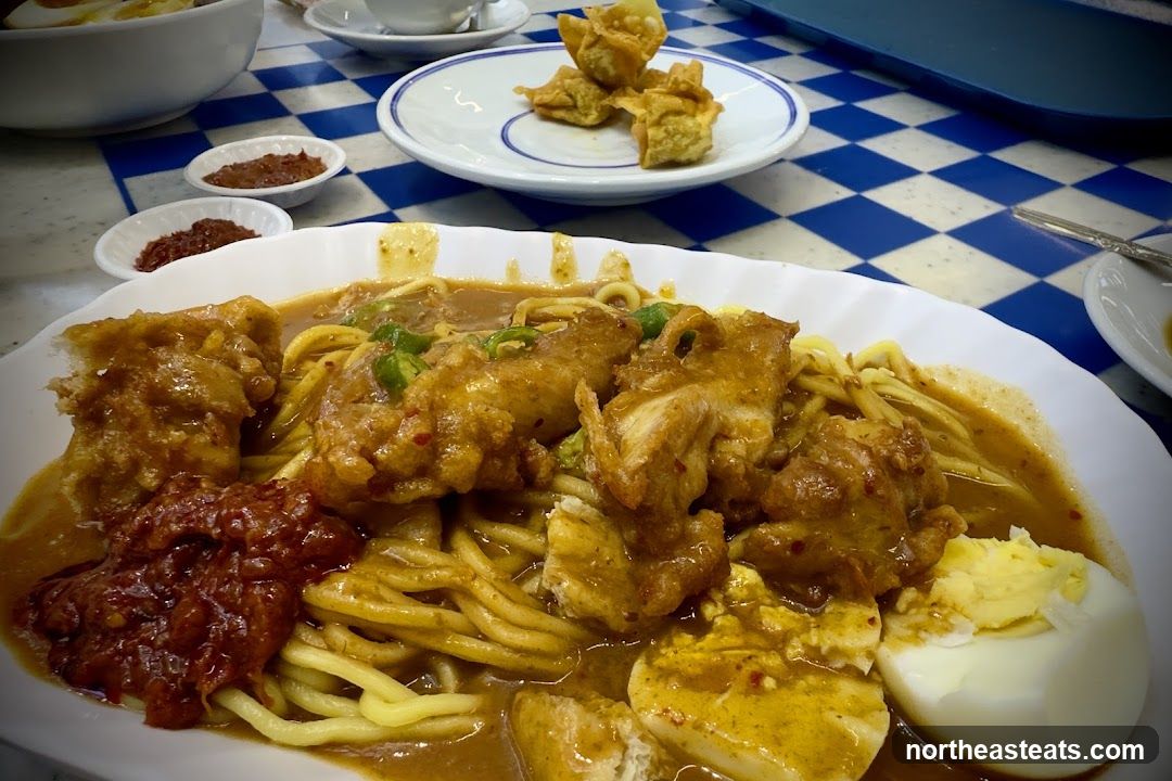 Noodle Dish with Fried Chicken and Egg