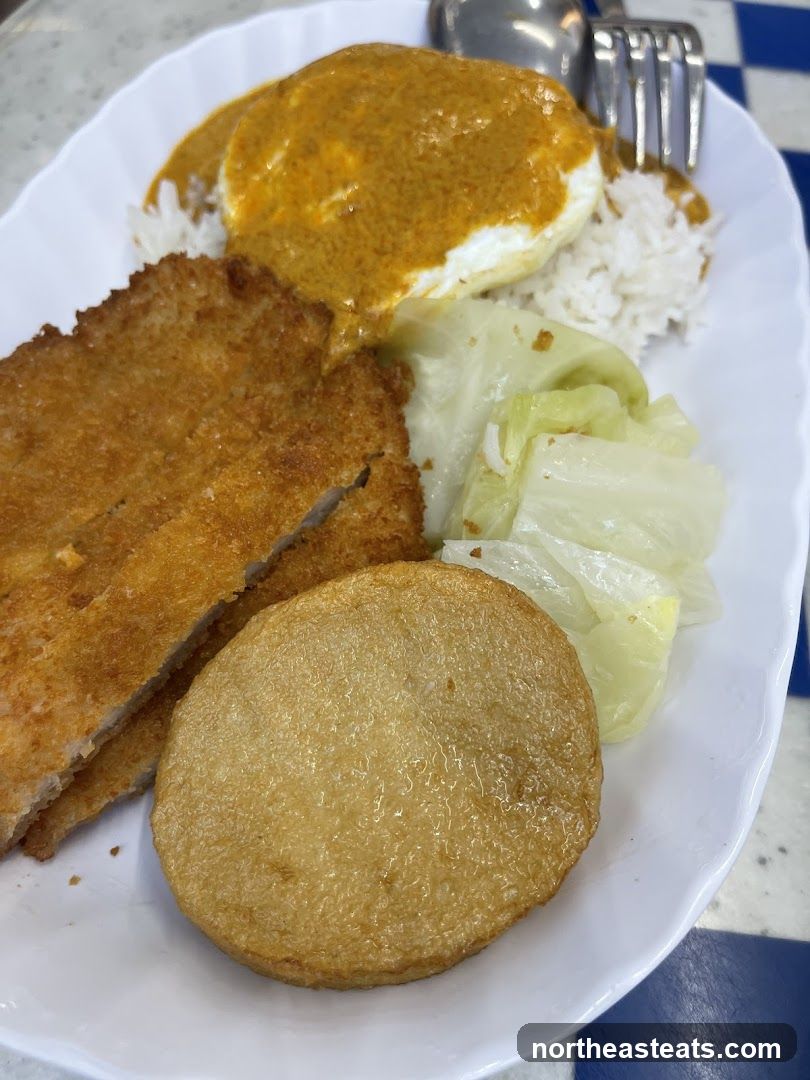 Curry Rice with Fried Pork and Fish Cake