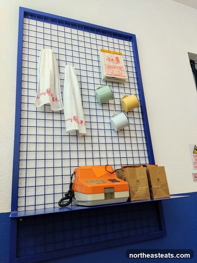 Retro Display with Towels, Mugs, and Telephone