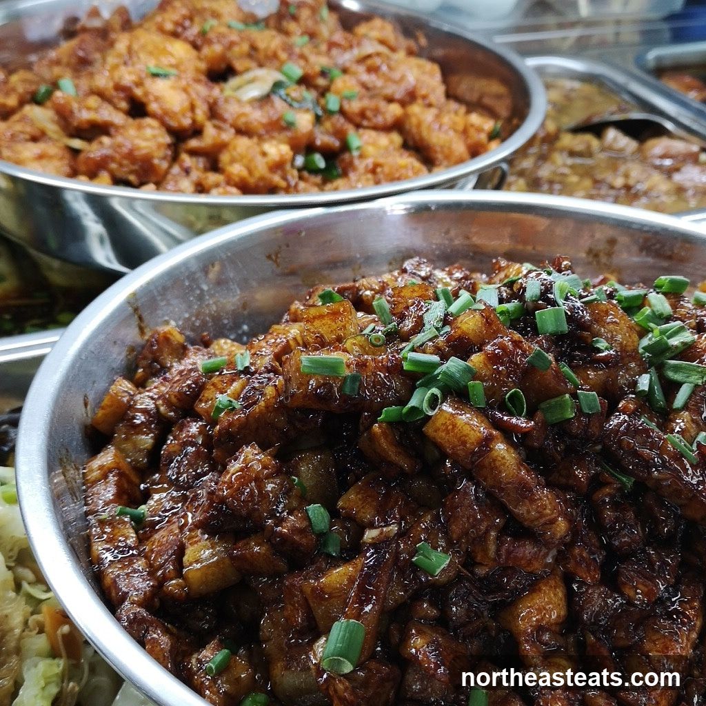 Close-up of Braised Pork Belly and Other Dishes