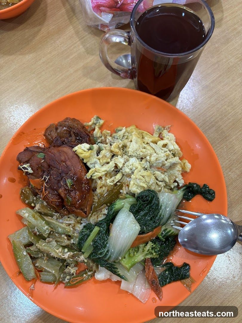 Rice plate with meat and vegetables