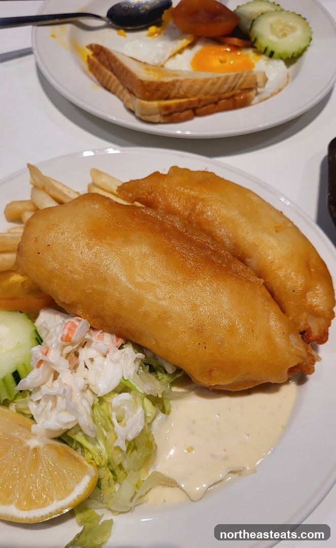 Fish and Chips with Side Salad and Breakfast Plate