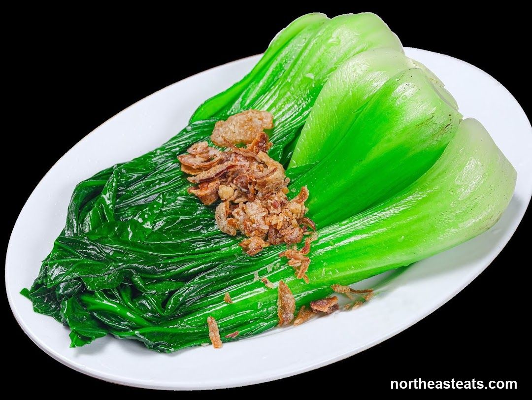 Steamed Bok Choy with Fried Shallots