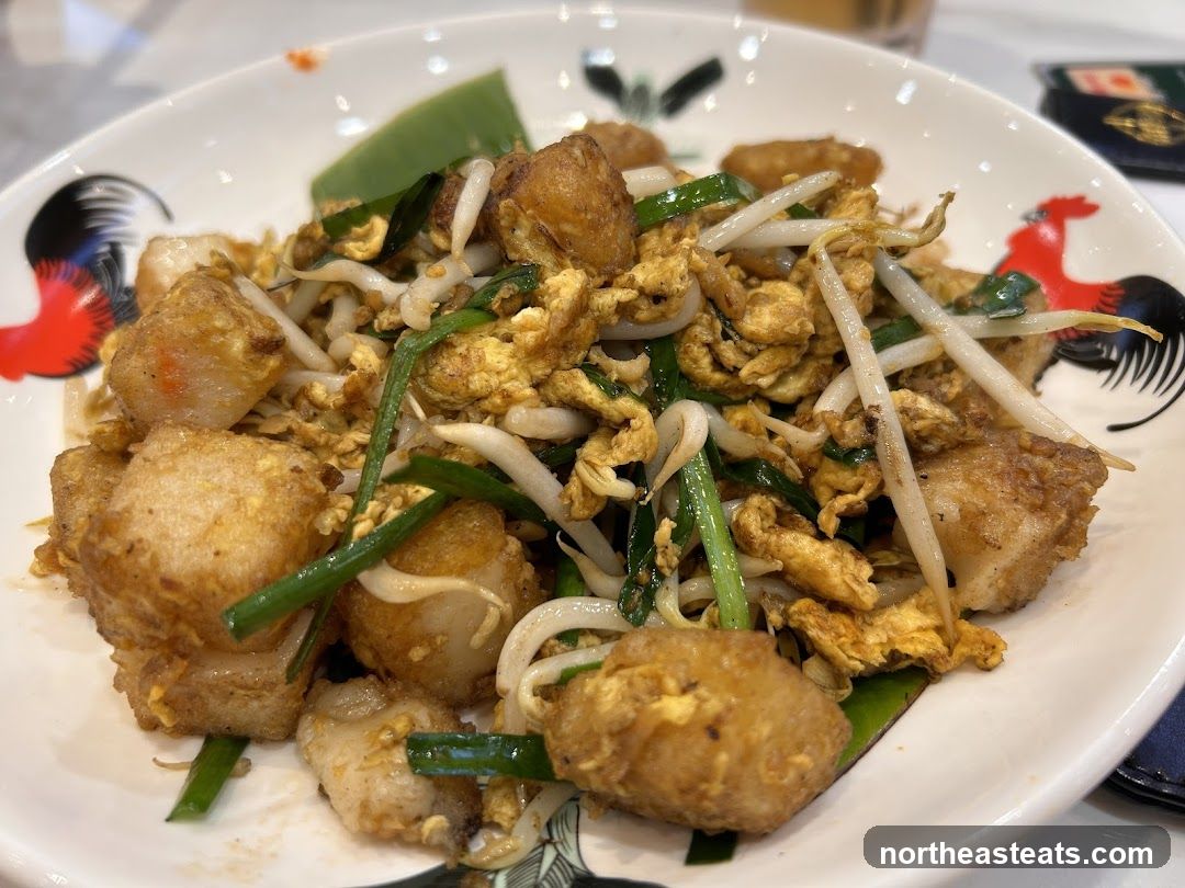 Fried Turnip Cake with Scrambled Eggs and Bean Sprouts