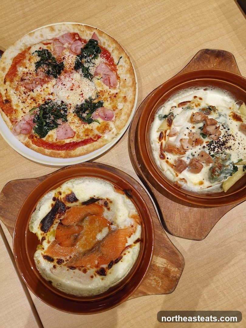 Three dishes on a wooden table