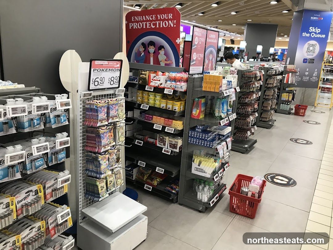 Store Aisles with Pokemon Cards and Batteries