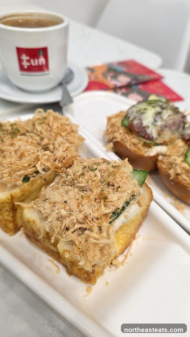Toasts with Shredded Meat and Coffee