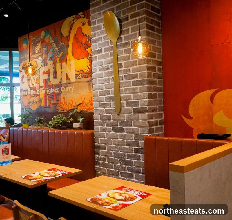 Restaurant Interior with Mural and Booth Seating