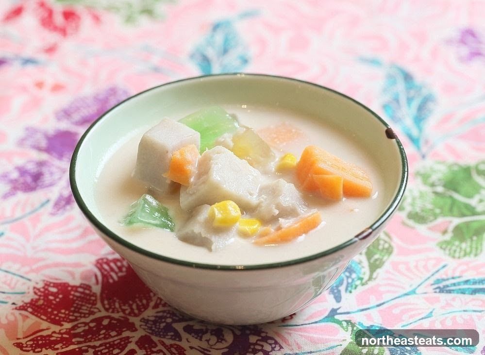 Bowl of dessert with taro, sweet potato, and corn