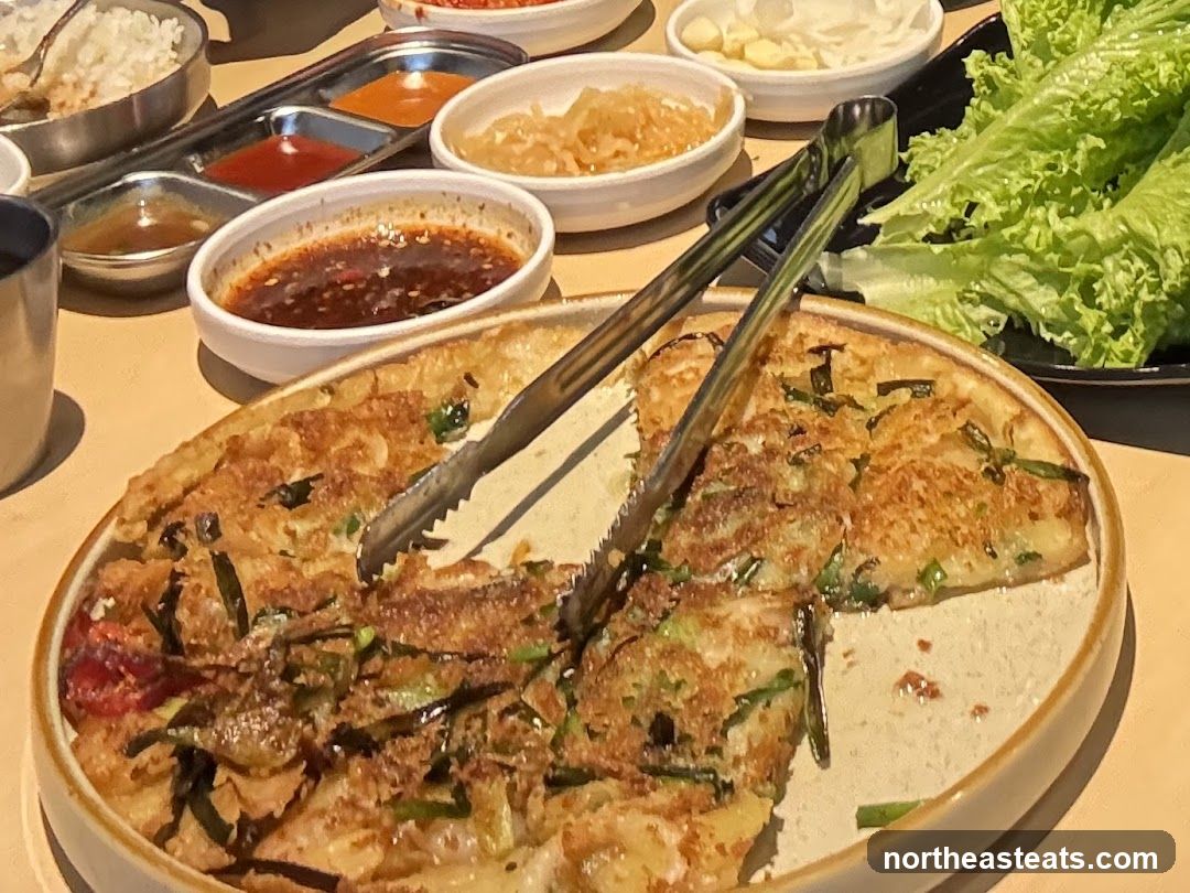 Korean Pancake with Dipping Sauces and Lettuce Wraps