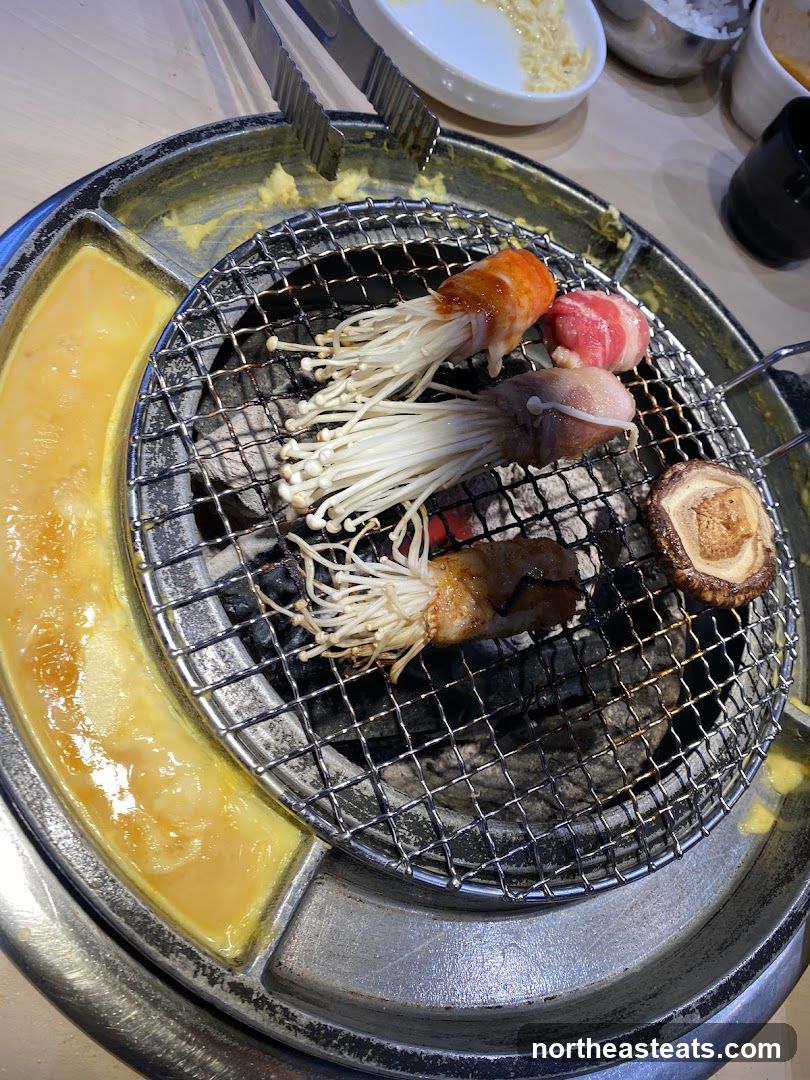 Grilling Enoki Mushrooms and Meat