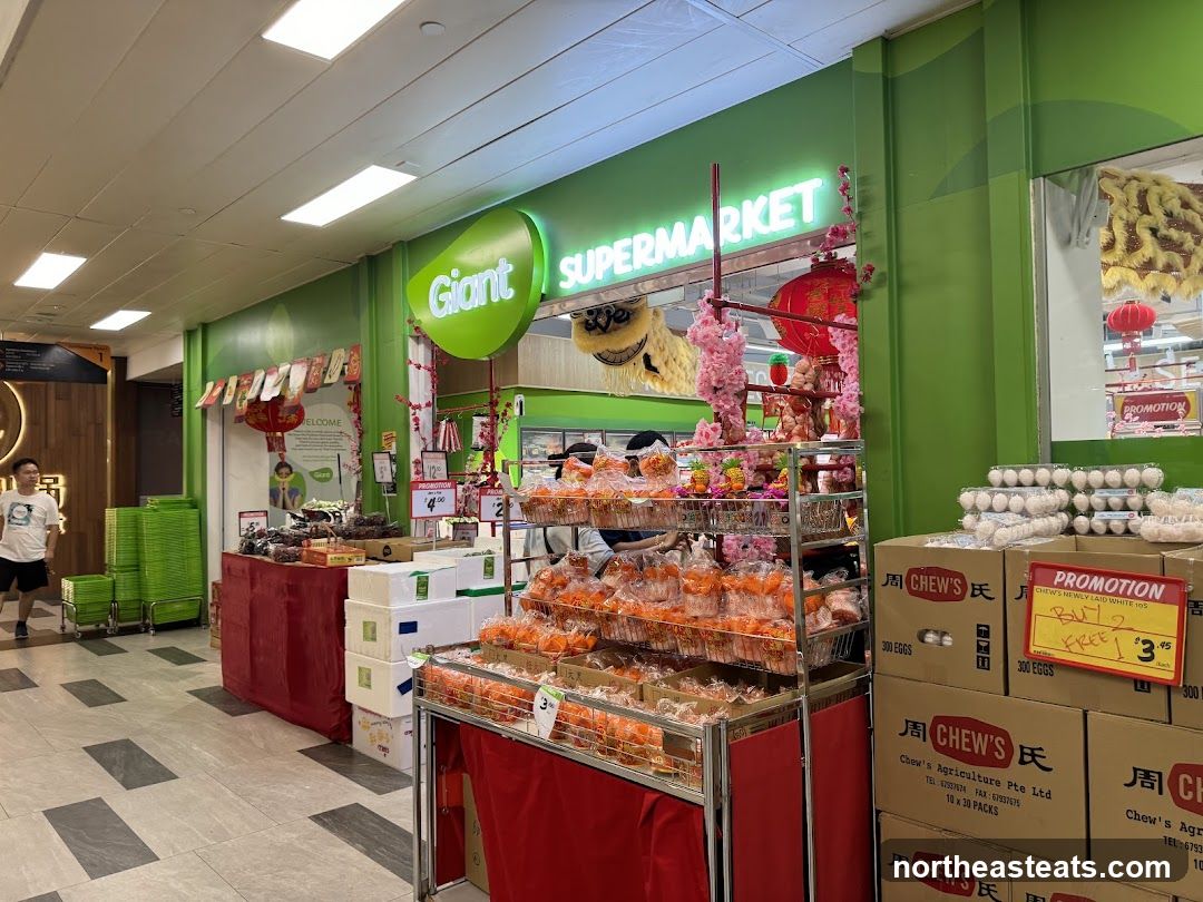 Supermarket aisle with festive decorations