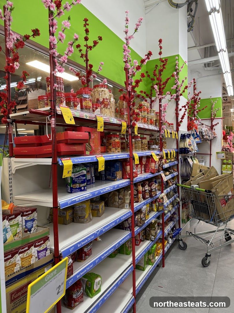 Supermarket Aisle with Festive Decorations