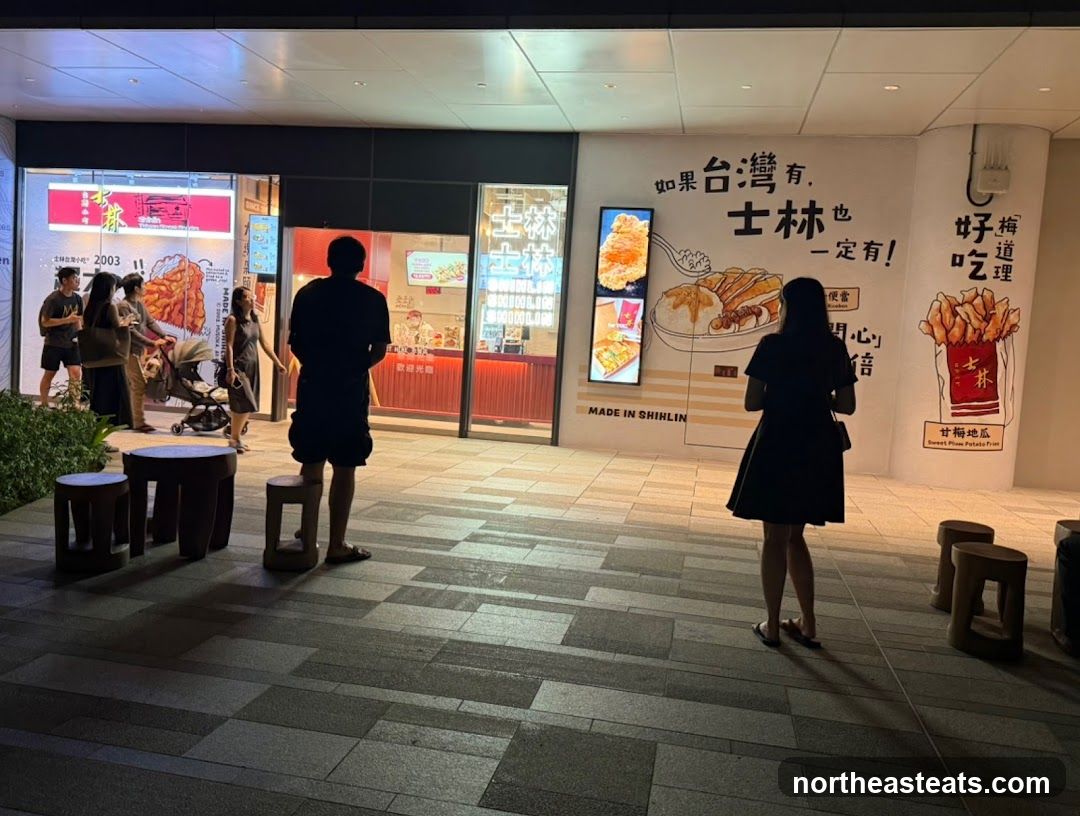 Street food stall with mural