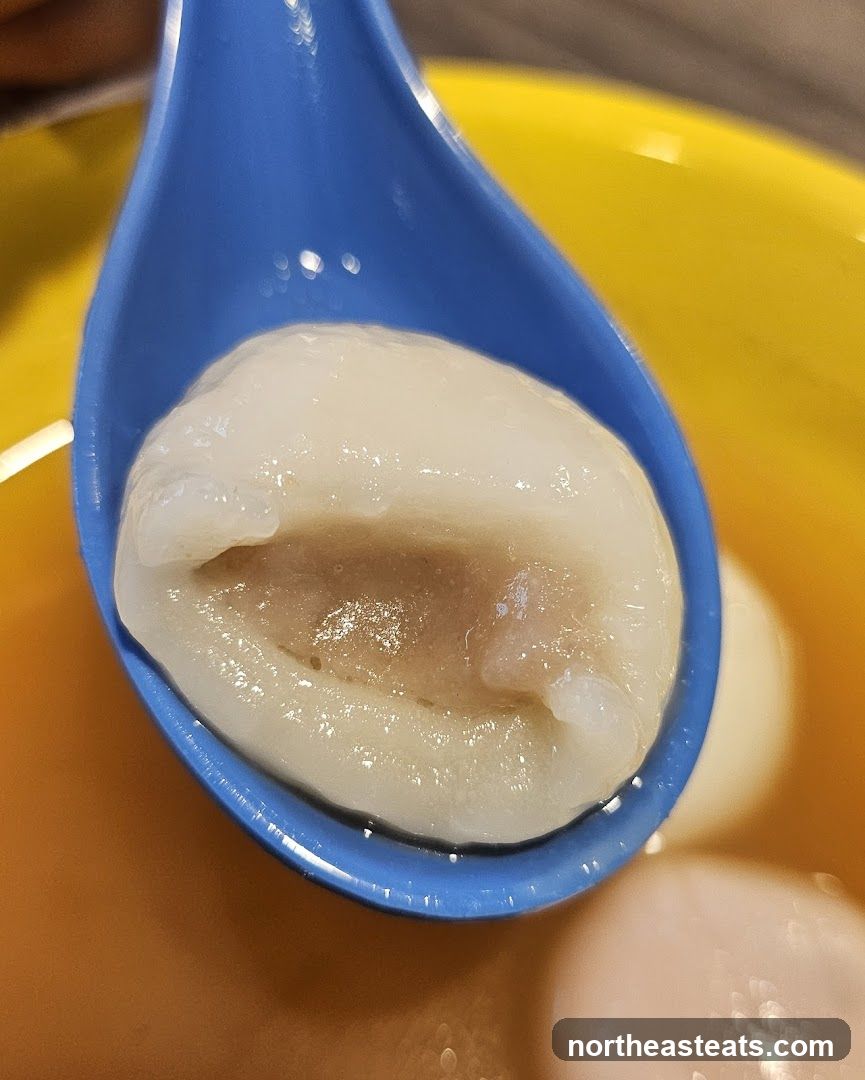 Close-up of a Tangyuan on a Spoon