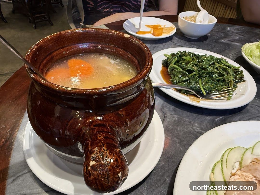 Table with Soup and Vegetables